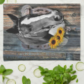 西素朴馬カウボーイブーツひまわり キッチンタオル (折り畳み)