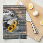 西素朴馬カウボーイブーツひまわり キッチンタオル (四つ折り)