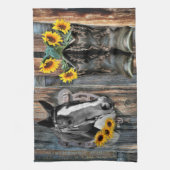 西素朴馬カウボーイブーツひまわり キッチンタオル (縦)