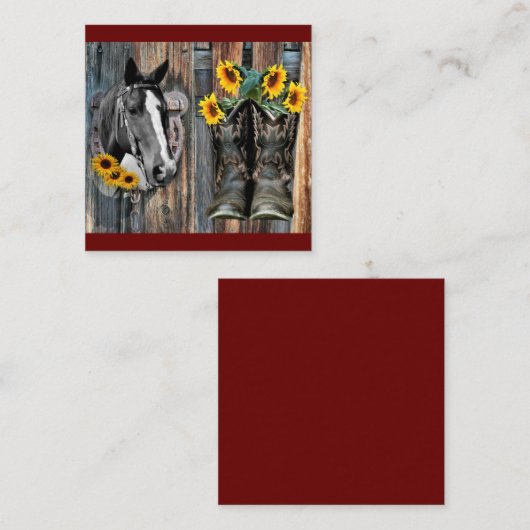 西素朴馬カウボーイブーツひまわり スクエア名刺 (正面/裏面)