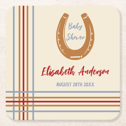 西素朴馬蹄赤ちゃんシャワー スクエアペーパーコースター (正面)