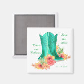 西結婚洋のカウボーイの長靴と花救の日付 マグネット (正面/裏面)