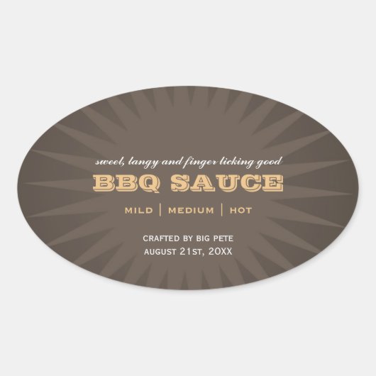 西茶色のスターバーストキッチンラベル 楕円形シール (正面)