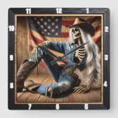 西装スタイリッシュのスケルトン米国国旗 スクエア壁時計 (正面)