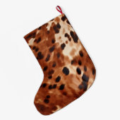 西褐色の白い黒動物の牛革 ラージクリスマスストッキング (裏面 (吊り時))
