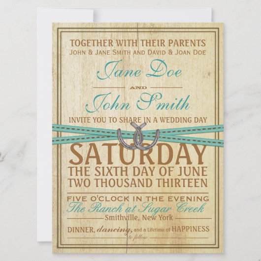 西部および木製の結婚式招待状 招待状 (正面)
