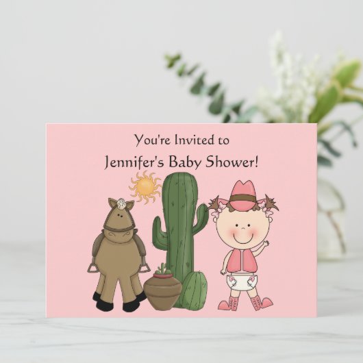 西部かわいい女の赤ちゃん及び馬の子馬のカスタム 招待状 (スタンド正面)