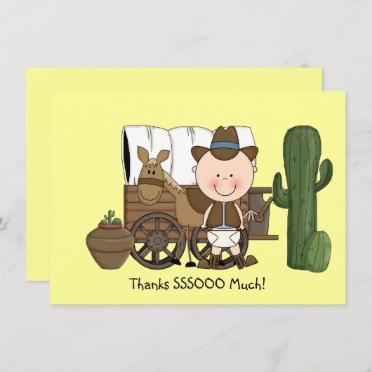 西部かわいい男の赤ちゃんの馬の子馬は感謝していしています サンキューカード (正面/裏面)