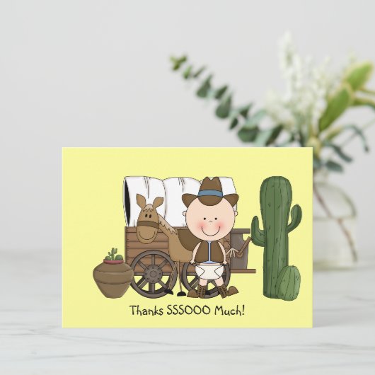 西部かわいい男の赤ちゃんの馬の子馬は感謝していしています サンキューカード (スタンド正面)