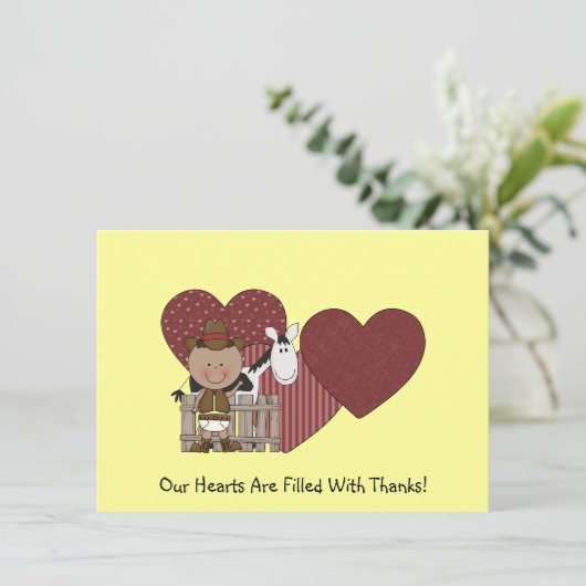 西部かわいい男の赤ちゃんの馬の子馬は感謝していしています サンキューカード (スタンド正面)