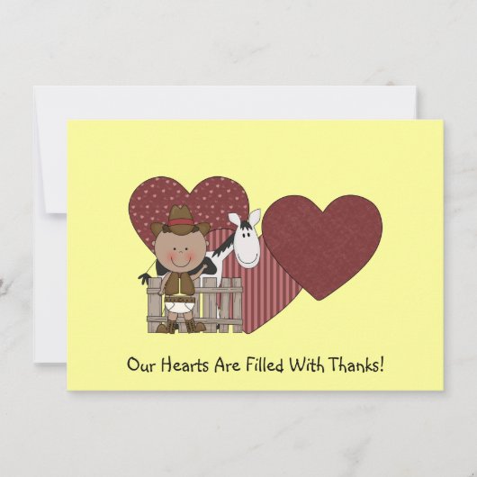 西部かわいい男の赤ちゃんの馬の子馬は感謝していしています サンキューカード (正面)