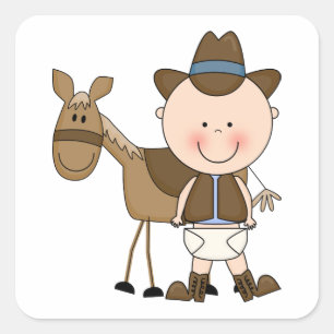 西部かわいい男の赤ちゃん及び馬の子馬のカスタム スクエアシール