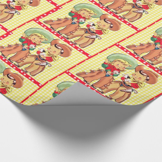 西部にカウボーイおよび女性のカーボーイの子供のギフト包むこと ラッピングペーパー (角)