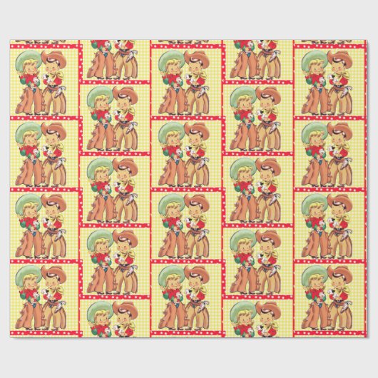 西部にカウボーイおよび女性のカーボーイの子供のギフト包むこと ラッピングペーパー (フラット)