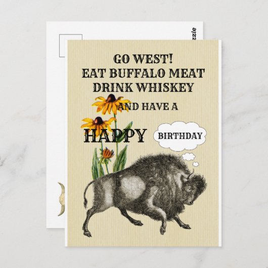 西部に行こう バッファロー ユニークな西部をテーマにした ポストカード (正面/裏面)