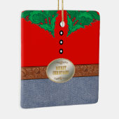 西部のカウボーイのサンタのベルトの留め金の赤いワイシャツのジーンズ セラミックオーナメント (右)