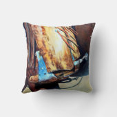 西部のカウボーイのブーツとロデオの馬、漫画 クッション (裏面)