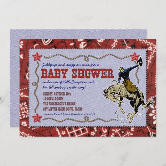 西部のカウボーイのベビーシャワーの招待状 招待状 (正面/裏面)