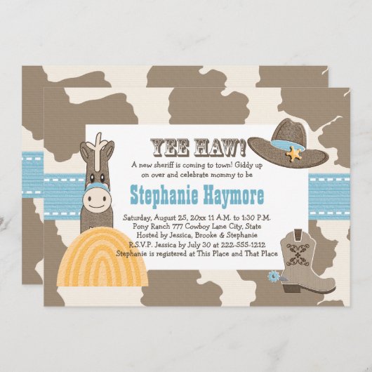 西部のカウボーイのベビーシャワー招待状 招待状 (正面/裏面)