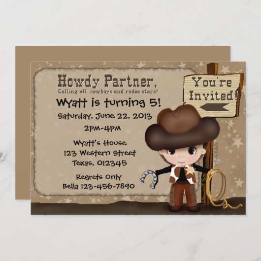 西部のカウボーイの誕生日の招待状 招待状 (正面/裏面)