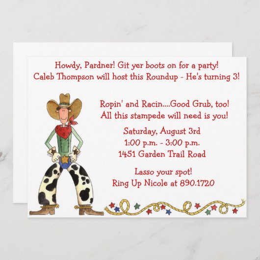 西部のカウボーイの集合の誕生日のパーティの招待状 招待状 (正面/裏面)
