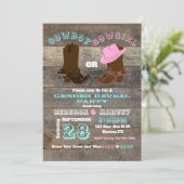 西部のカウボーイまたは女性のカーボーイの性はパーティーを明らかにします 招待状 (スタンド正面)