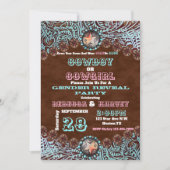 西部のカウボーイまたは女性のカーボーイジェンダーがパーティーを明かす 招待状 (正面)