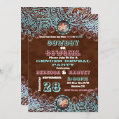 西部のカウボーイまたは女性のカーボーイジェンダーがパーティーを明かす 招待状 (正面/裏面)