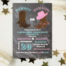 西部のカウボーイまたは女性のカーボーイジェンダーがパーティーを明かす 招待状