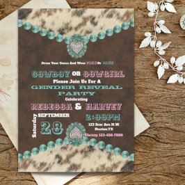 西部のカウボーイまたは女性のカーボーイジェンダーがパーティーを明かす 招待状