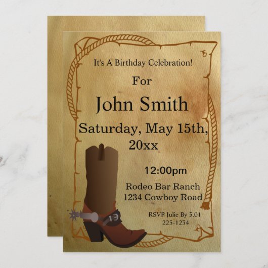 西部のカウボーイ・ブーツの招待状 招待状 (正面/裏面)