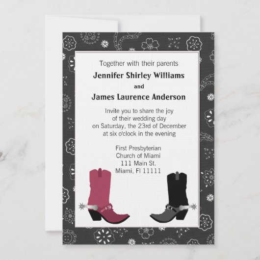 西部のカウボーイ・ブーツの結婚式招待状 招待状 (正面)