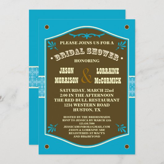 西部のカップルのブライダルシャワーの招待状 招待状 (正面/裏面)