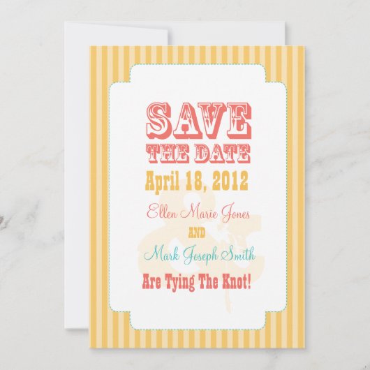 西部のカーニバル – 日付を保存する黄色とサンゴ セーブザデート (正面)