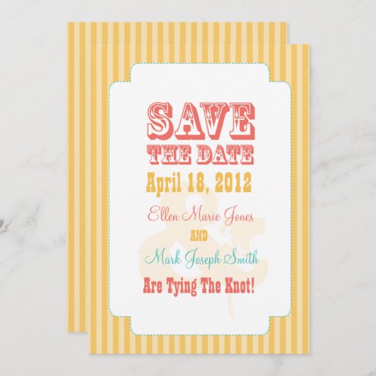 西部のカーニバル – 日付を保存する黄色とサンゴ セーブザデート (正面/裏面)