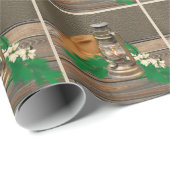 西部のカーボーイ・ハットのランタンのフェイクな木製の革プリント ラッピングペーパー (ロールコーナー)