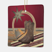 西部のカーボーイ・ハットはロープおよび星の正方形を追い出します セラミックオーナメント (左)