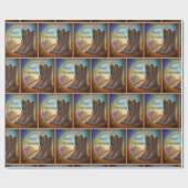 西部のカーボーイ・ハットブーツおよびロープのハッピーバースデー ラッピングペーパー (フラット)