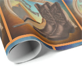 西部のカーボーイ・ハットブーツおよびロープのハッピーバースデー ラッピングペーパー (ロールコーナー)