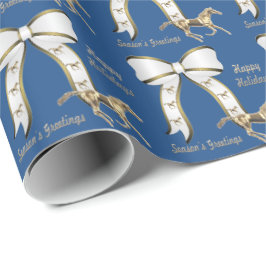 西部のクリスマスの金ゴールドの馬および弓 ラッピングペーパー