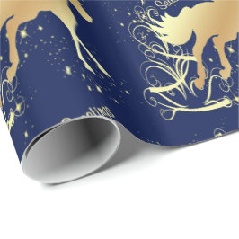 西部のクリスマスの金ゴールドの馬の季節のごあいさつ ラッピングペーパー