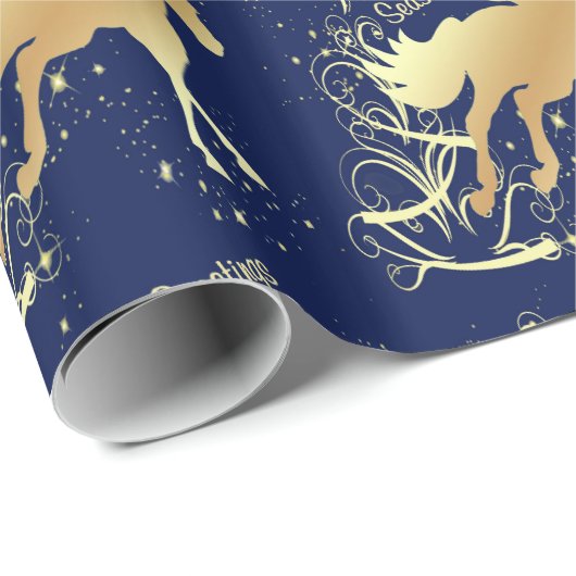 西部のクリスマスの金ゴールドの馬の季節のごあいさつ ラッピングペーパー (ロールコーナー)