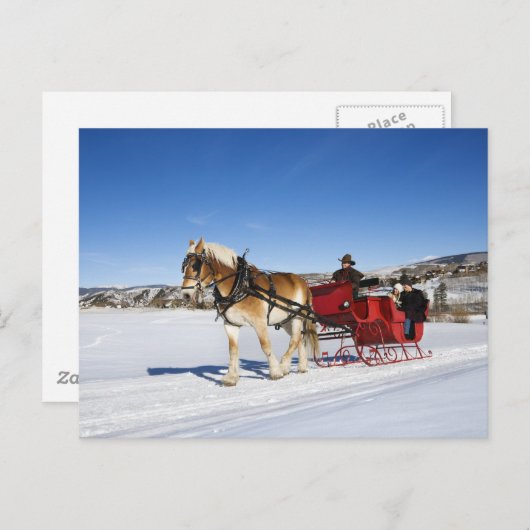 西部のクリスマス-馬のクリスマスのそり シーズンポストカード (正面/裏面)