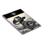 西部のチャーム:カウボーイハット&ロープFの木材で休む ノートブック (右側)