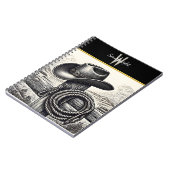 西部のチャーム:カウボーイハット&ロープFの木材で休む ノートブック (左側)