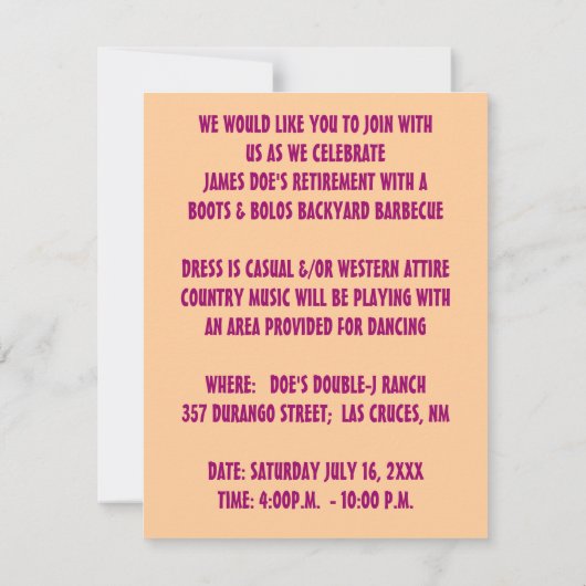 西部のテーマのパーティの招待状の~ EZ2はカスタマイズ 招待状 (裏面)