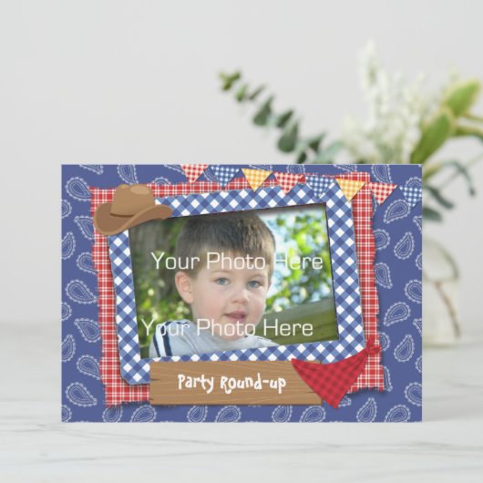 西部のテーマの写真の誕生日の招待状 招待状 (スタンド正面)