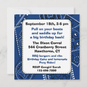 西部のバンダナのカウボーイの誕生日の招待状 招待状 (裏面)