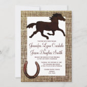 西部のバーラップのカウボーイの馬の蹄鉄の結婚式 招待状 (正面)