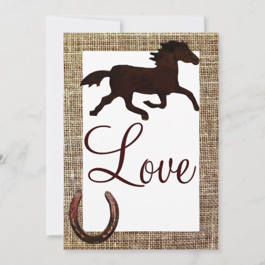 西部のバーラップのカウボーイの馬の蹄鉄の結婚式 招待状 (裏面)